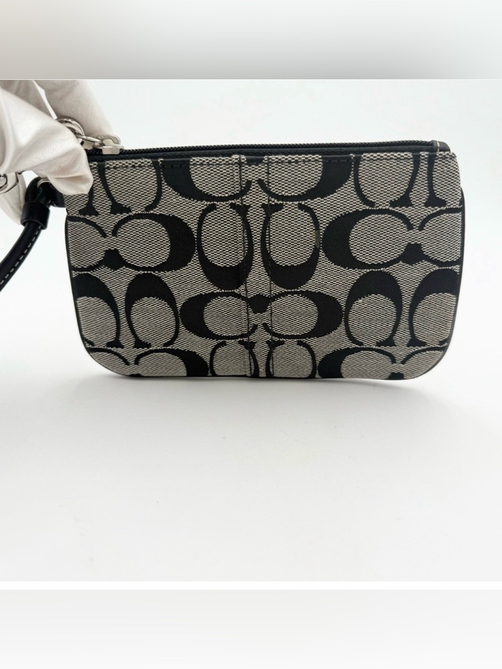 Coach Signature Monogram Wristlet Pouch in Black and Gray